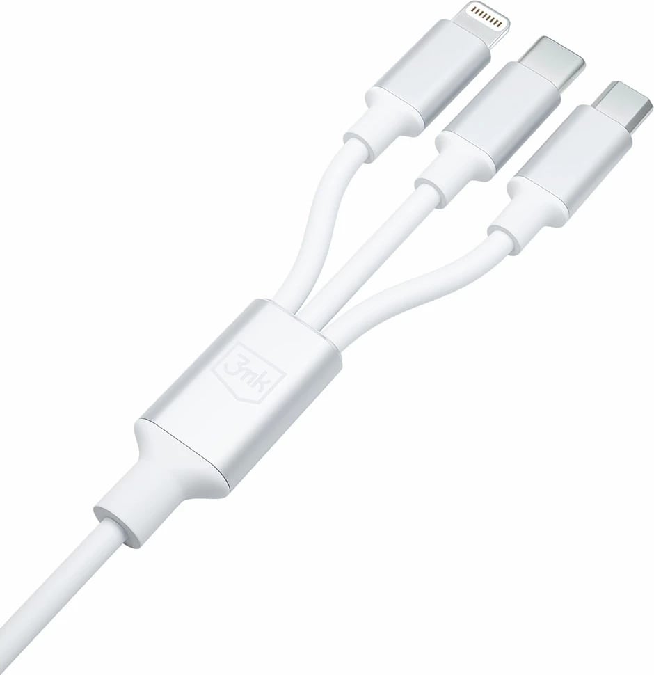 Kabllo 3in1 3mk Hyper Cable, 1.5m, USB-A në USB-C/Micro USB/Lightning, Bardhë
