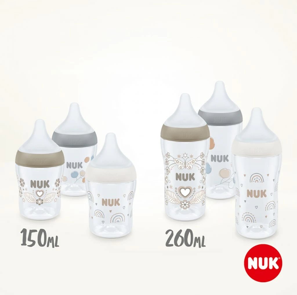 Thithkë biberoni NUK Perfect Match M, silikon pa BPA, 3+ muaj, 2 copë, transparente