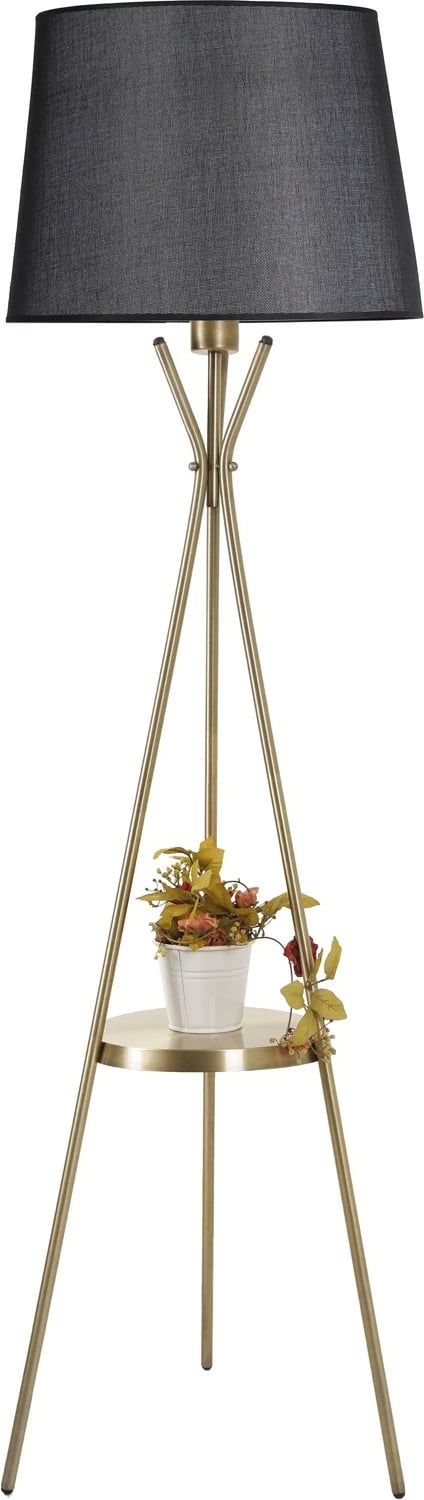 Llambë dyshemeje Opviq, trup metalik, abazhuri i zi, me raft të vogël