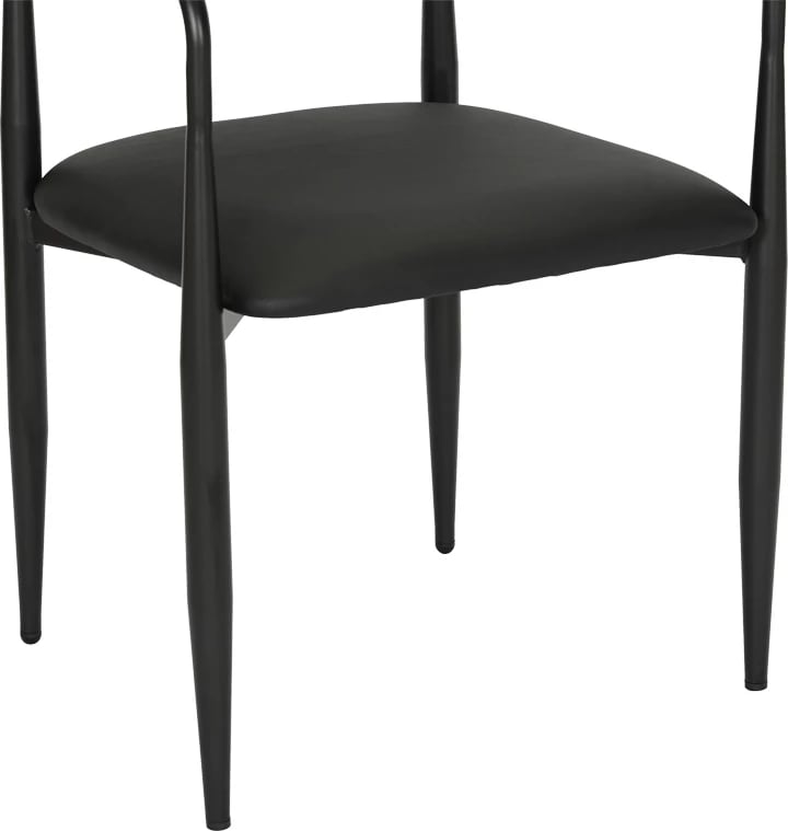 Karrige me krahë Kalone, lëkurë sintetike e zezë, këmbë metalike, 56x55x78cm