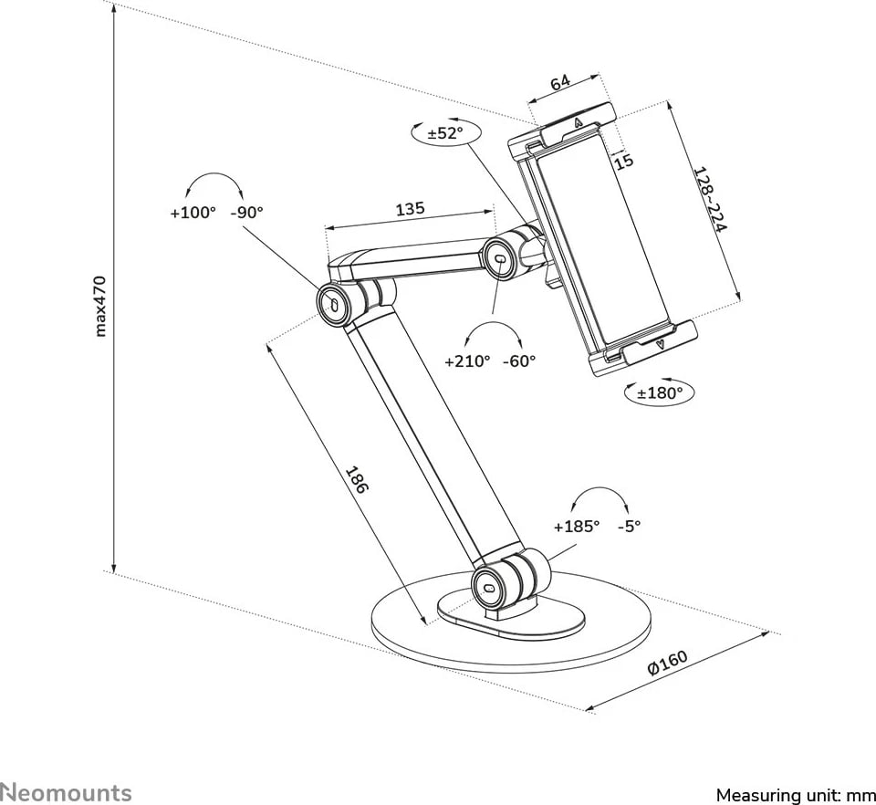 Mbajtës tabletash dhe celularësh Neomounts DS15-550BL1, universal, për tavolinë, 4.7-12.9 inç, i zi