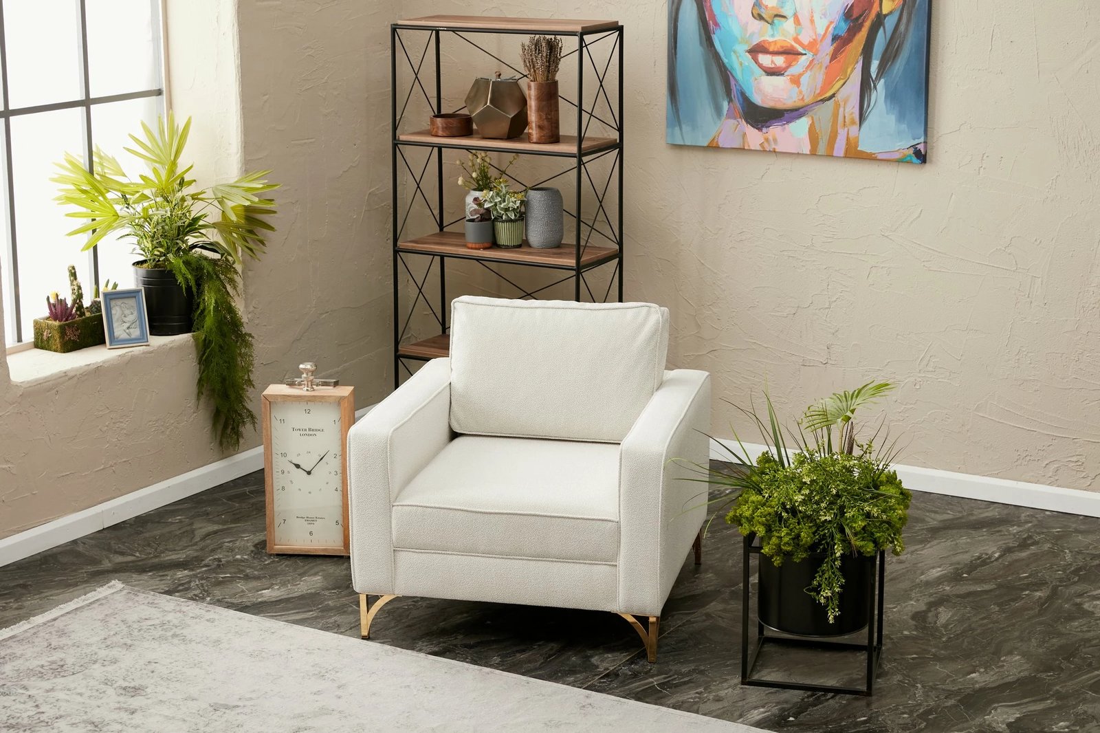 Karrige një vendëshe Atelier del Sofa, Berlin, krem, ari