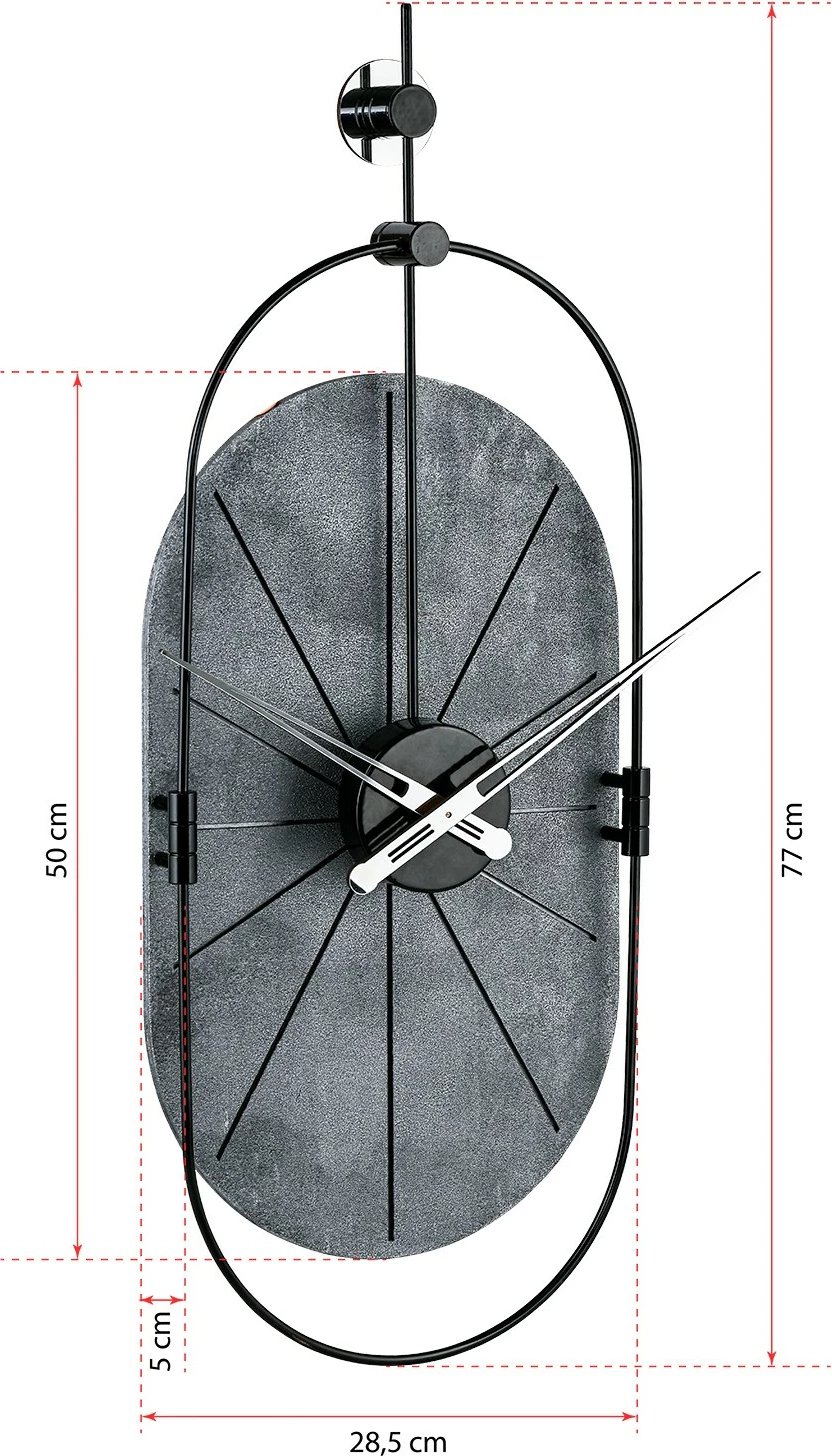 Orë muri dekorative Wallity, metalike, argjend e zezë, 77x29cm