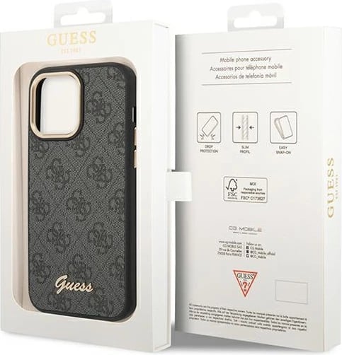 Mbështjellës Guess 4G Vintage Gold Logo për iPhone 14 Pro Max 6.7", i zi