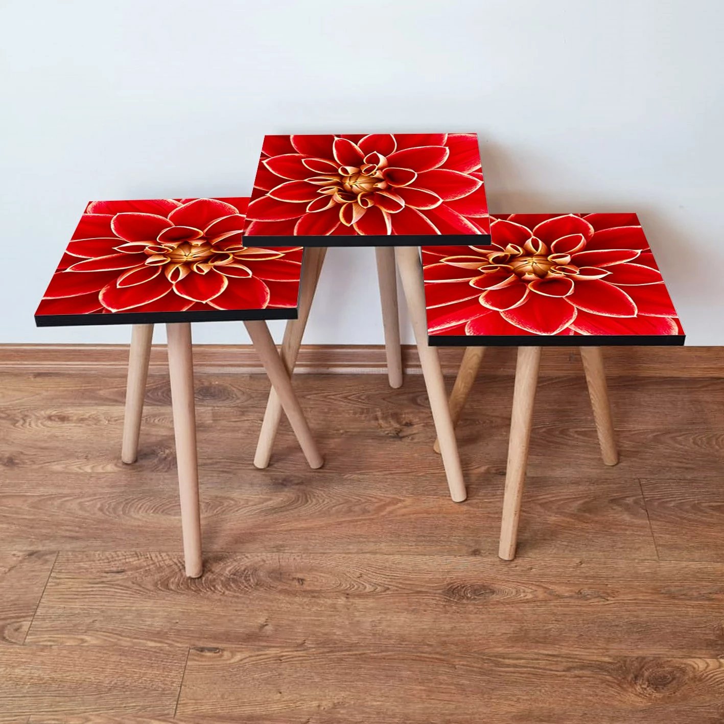 Set tavolinash të vendosshme (3 copë), Skye Decor, 3Shp361, ngjyrë e kuqe