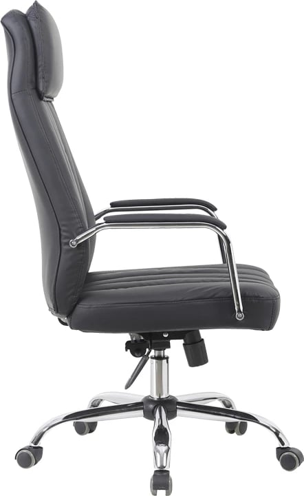 Karrige drejtoriale për zyre Morales, lëkurë sintetike e zezë, 60x70x118-124cm