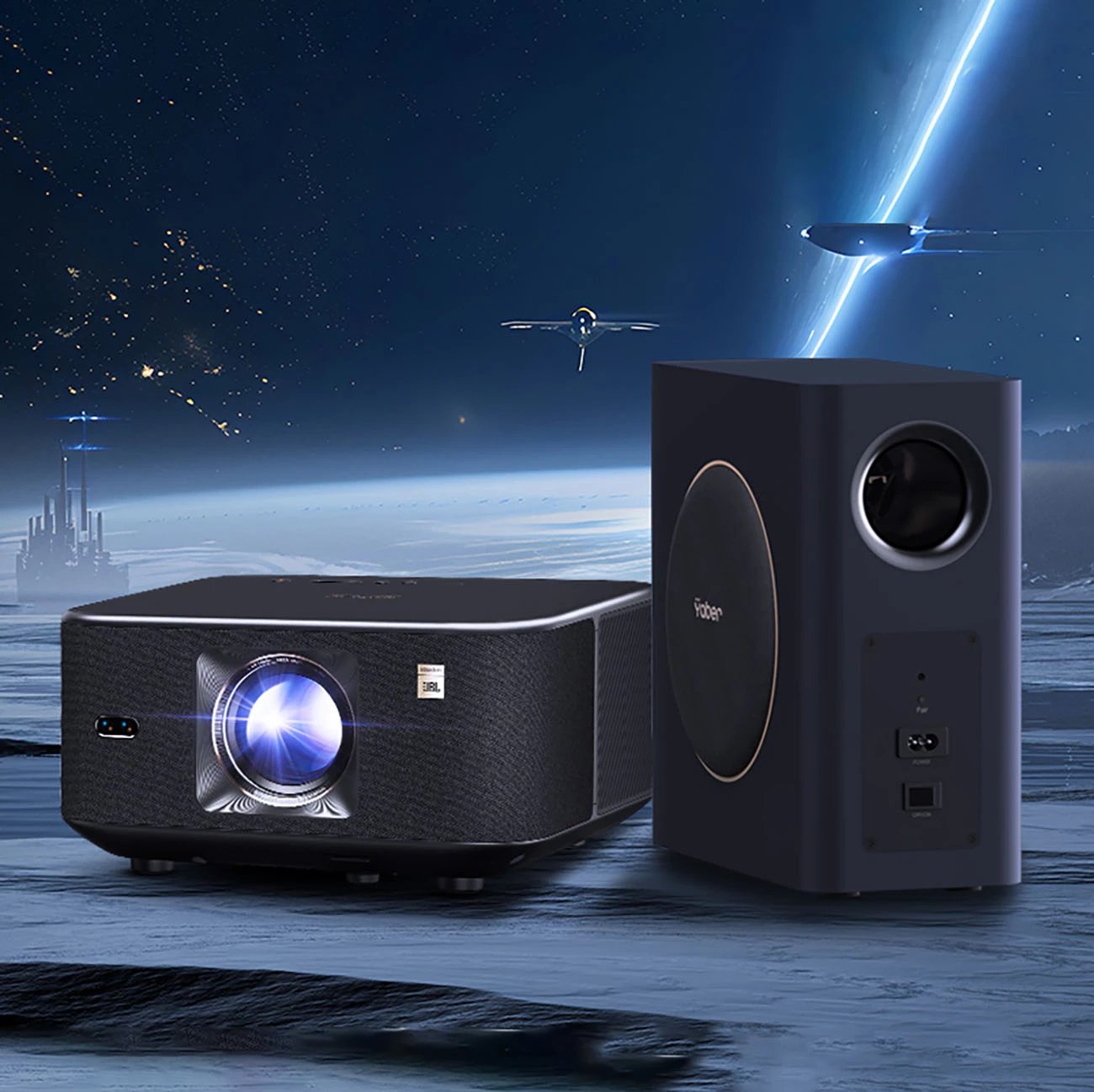 Projektor multimedial Yaber K3 Pro me JBL altoparlantë dhe subwoofer, FullHD 1080p, i zi