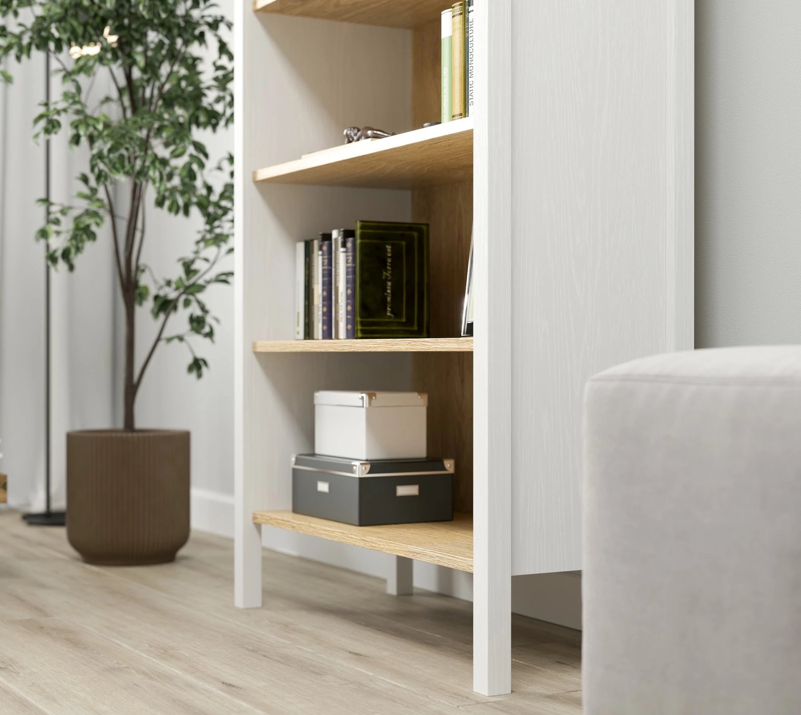 Raft librash Hanah Home, FRN-20068, ngjyrë druri dhe e bardhë