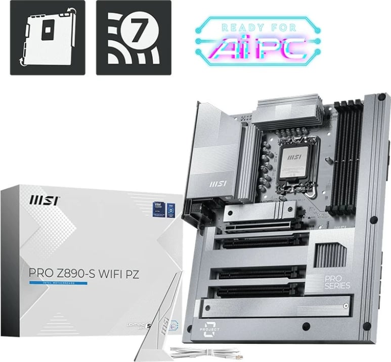 Pllakë amë MSI PRO Z890-S WIFI PZ, Intel, LGA 1851, 256 GB, DDR5-SDRAM, Argjendtë/Bardhë