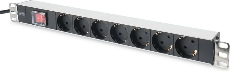 Prizë rack Digitus DN-95402, 7xSchuko, 2m, alumini, e zezë