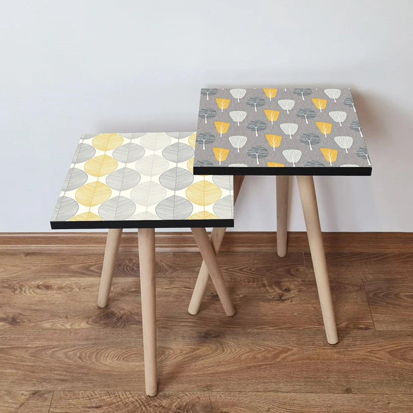 Set tavolinash të mbivendosura, Skye Decor, 2 copë, gri, bardhë, verdhë, 2Shp442