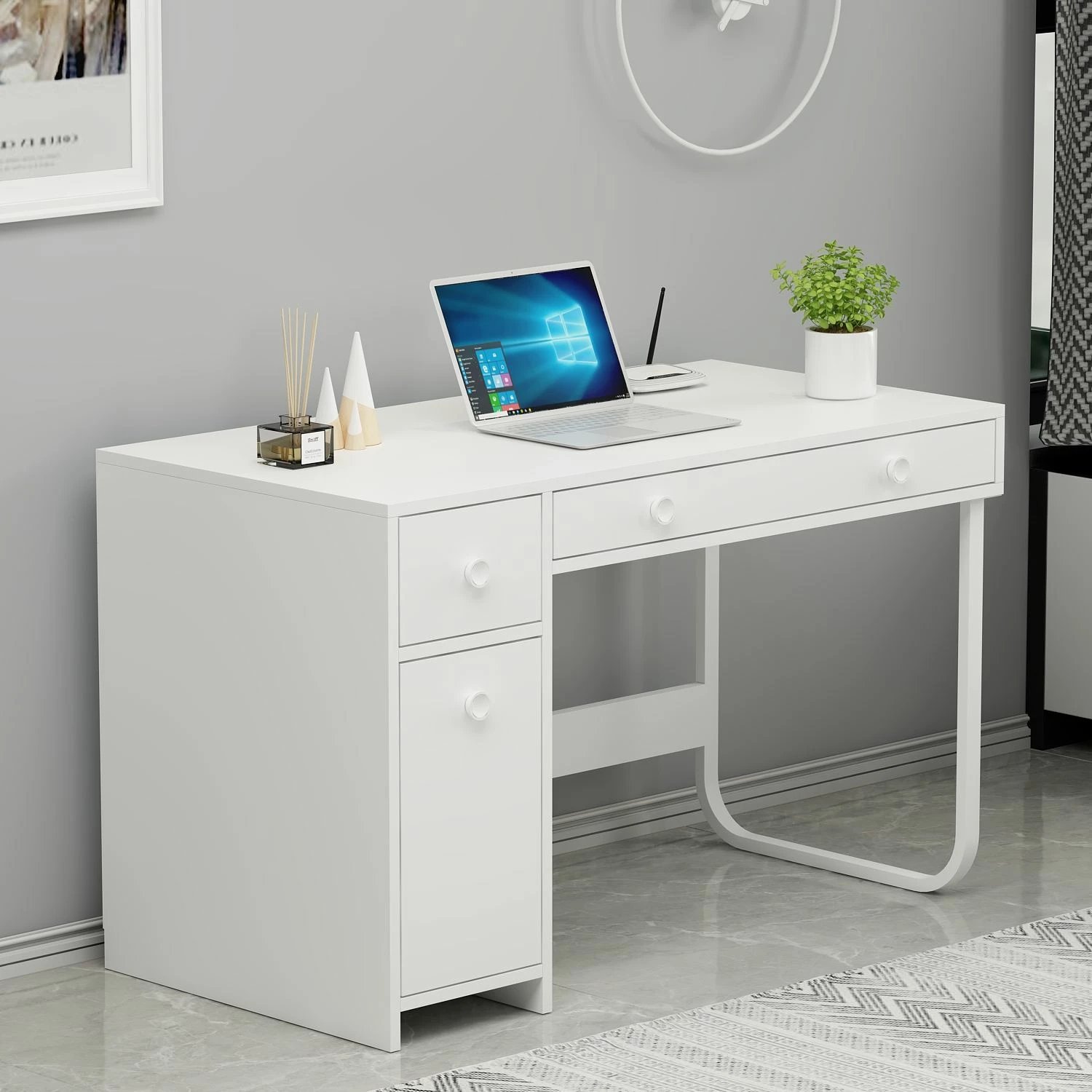 Tavolinë pune për studim, ngjyrë e bardhë, Skye Decor, ÇM002 Asil