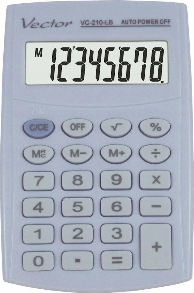 Kalkulator xhepi Vector KAV VC-210 LB, 8 shifra, 64x98.5 mm, blu e çelët