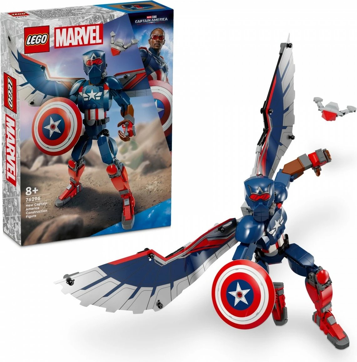 Set LEGO Marvel Super Heroes Captain America 76296, 359 pjesë, për fëmijë 8+, me krahë dhe mburojë, shumëngjyrësh