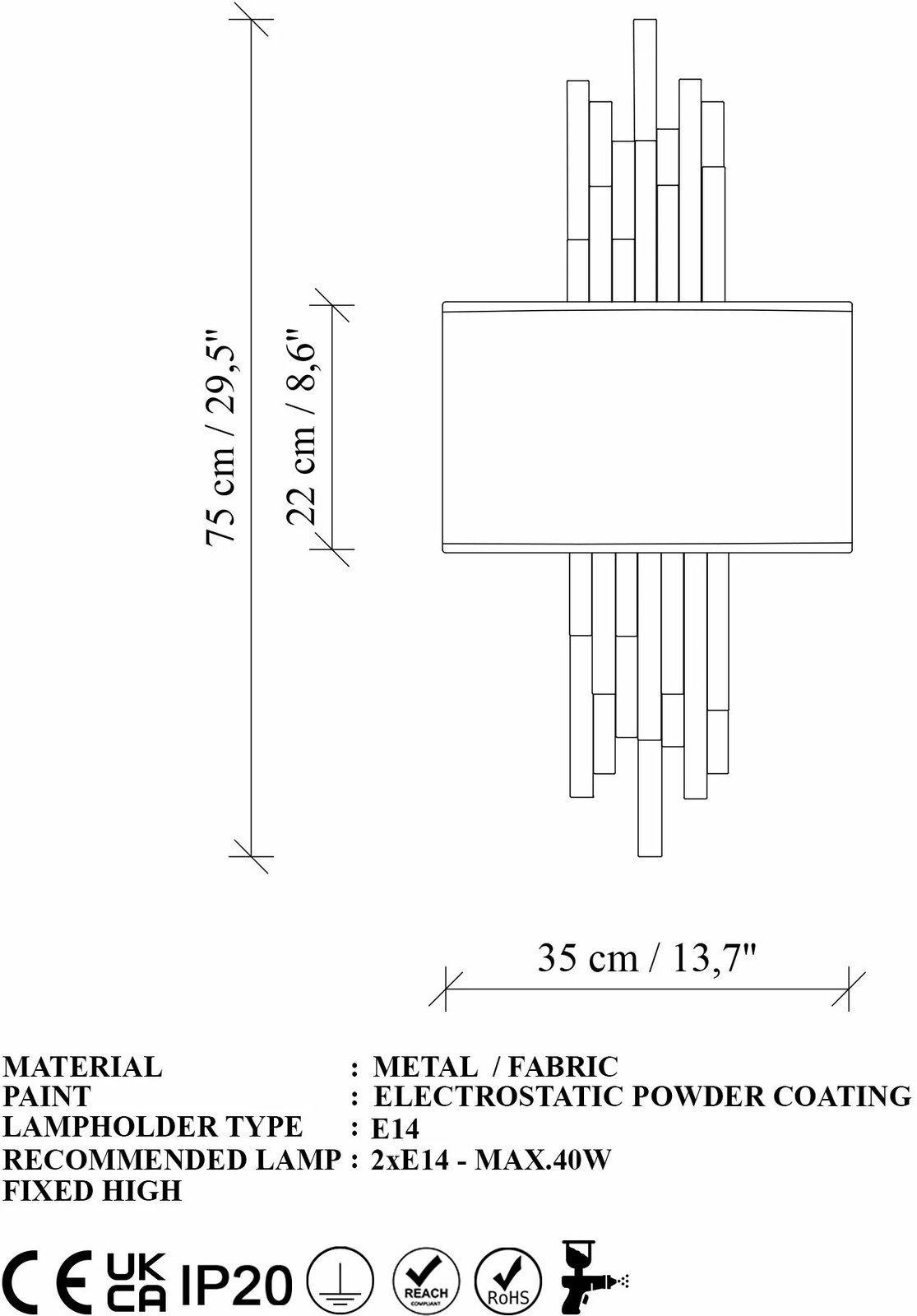 Llambë muri Opviq, Axıs - 15104, metal dhe stof, ngjyrë e zezë