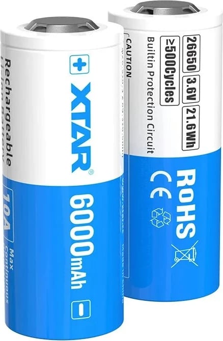 Bateri rikarikueshme XTAR 26650, 6000 mAh, 3.6V, Li-Ion, kaltër/bardhë