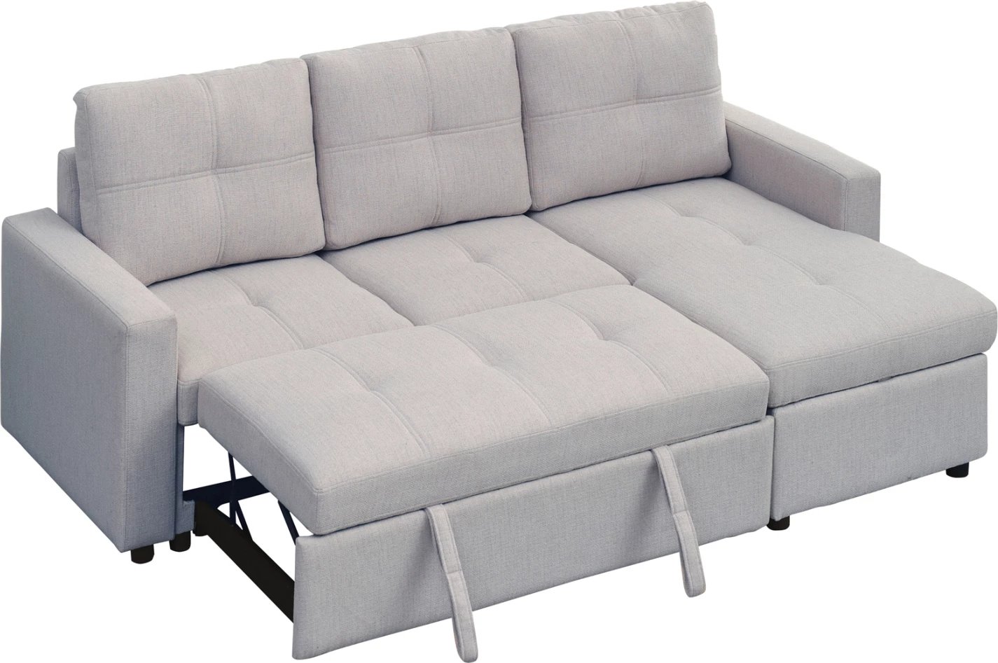 Kënd divan-krevat i kthyeshëm Salino, material stof, ngjyrë gri e çelët, 213x132x87cm