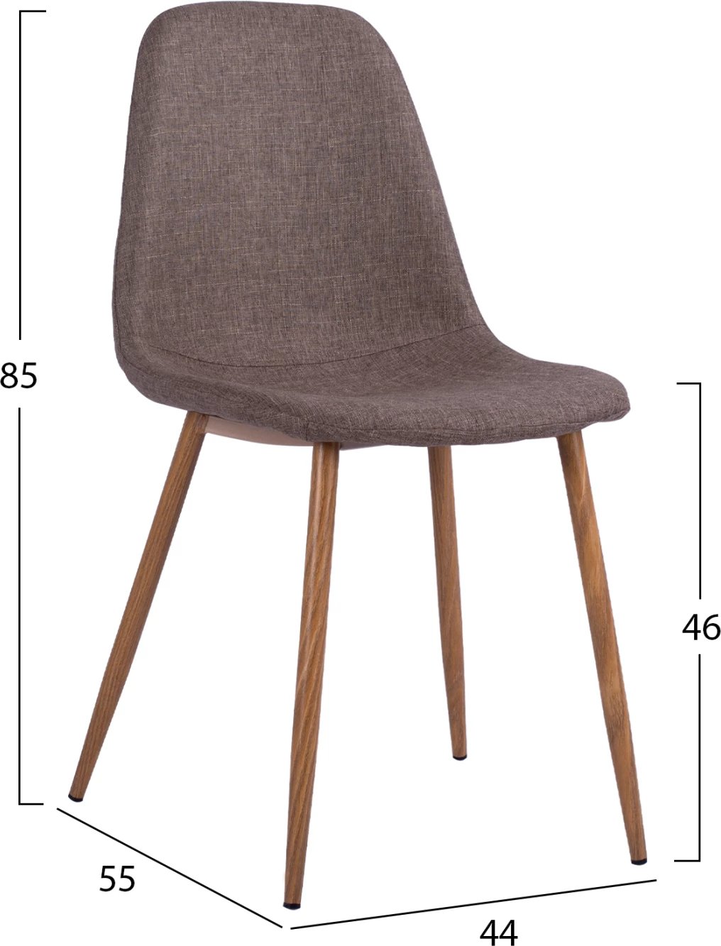 Karrige ngrënieje Leonardo FH00100.03 me këmbë metalike dhe pëlhurë kafe 44x55x85 cm, set prej 4 copë