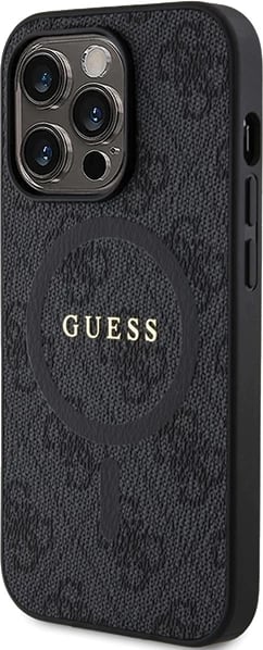 Mbështjellës Guess 4G Collection Leather Metal Logo MagSafe për iPhone 14 Pro, e zezë