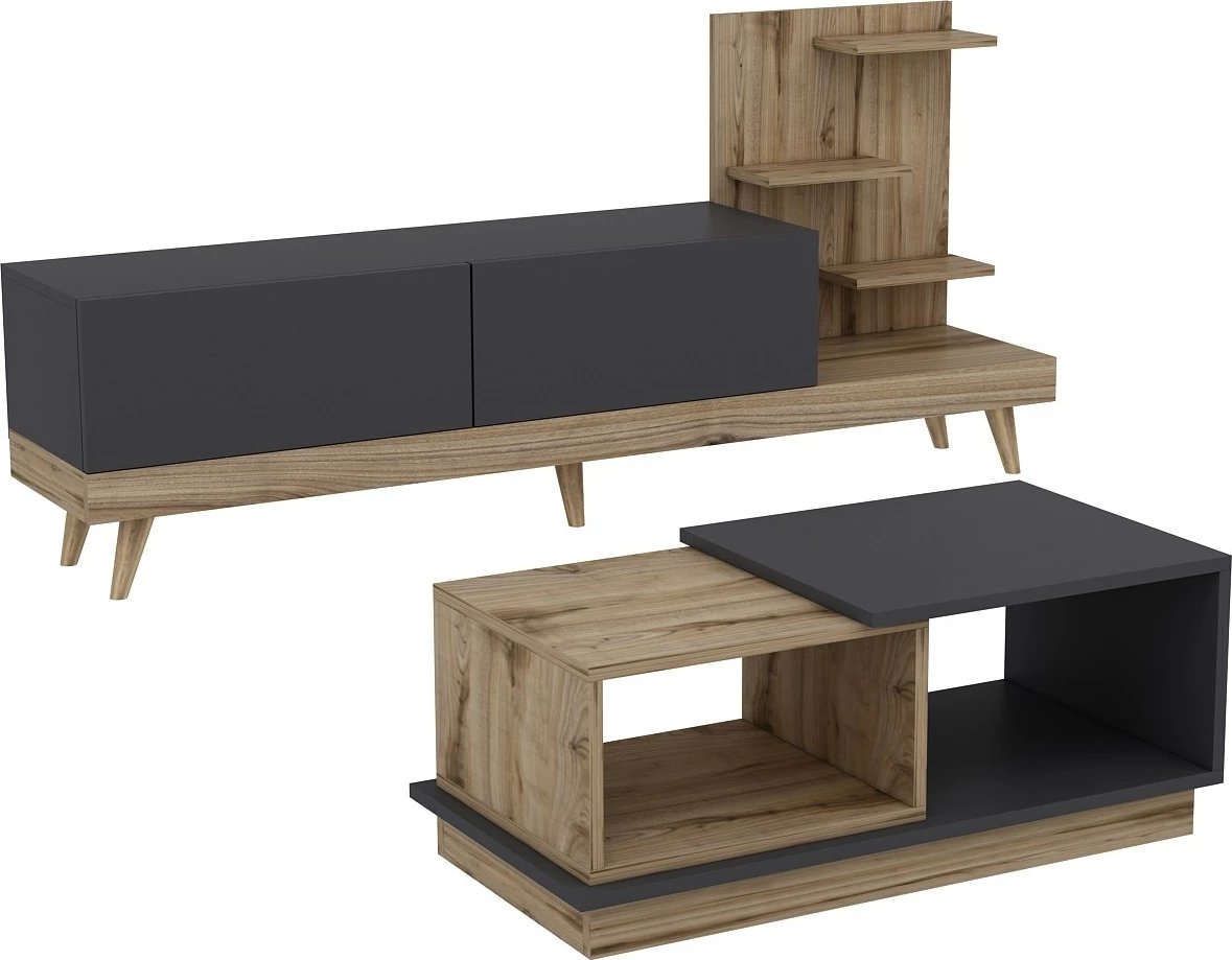 Set mobiljesh për dhomë dite, anthracite dhe arrë, Skye Decor, Dizayn - Ciragan