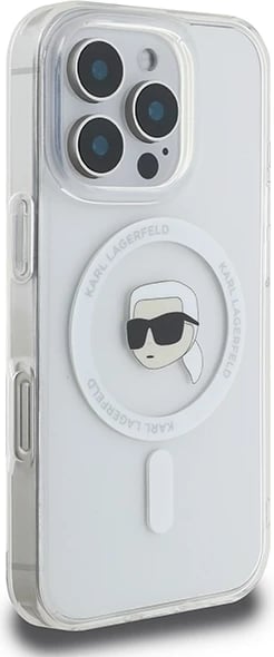 Mbështjellës Karl Lagerfeld IML Metal Karl Head për iPhone 16 Pro Max, MagSafe, i bardhë