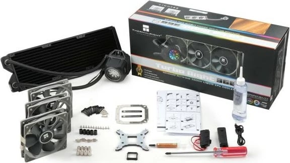 Ftohës me lëng për procesor Thermalright Turbo Right 360C, 3 ventilatorë 12cm, LED, i zi