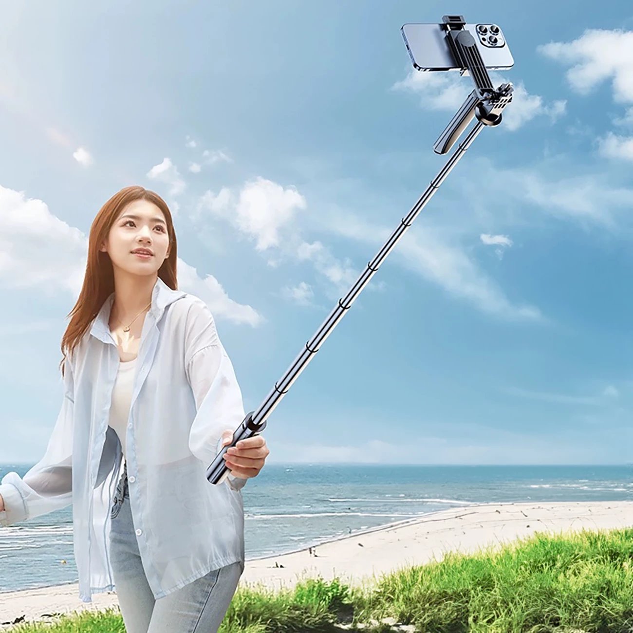 Selfie stick Hurtel WH181-Y1S, tripod teleskopik 1.75m, Bluetooth 5.2, i zi