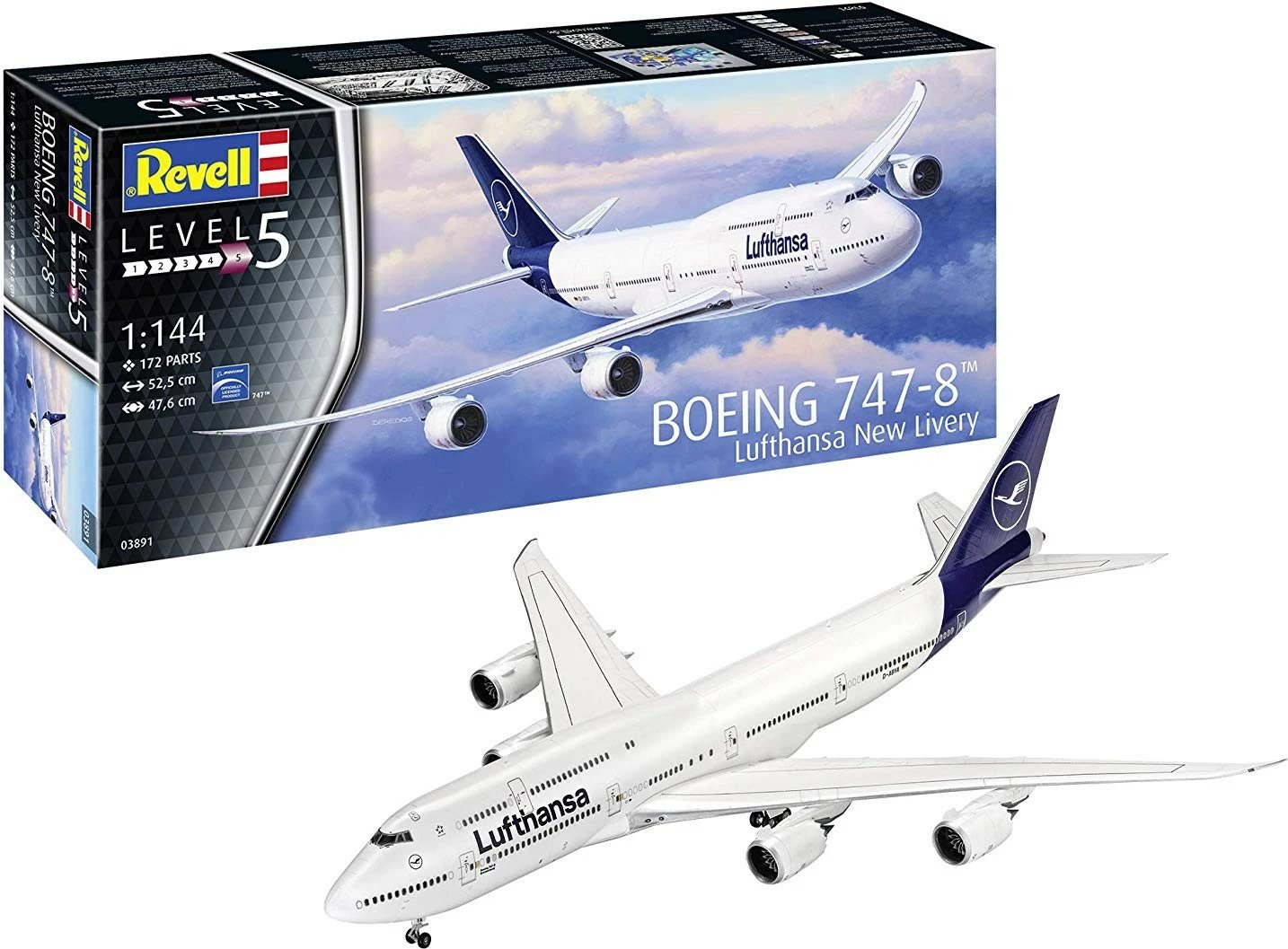 Model plastik avion Revell Boeing 747-8 Lufthansa, 1:144, 172 pjesë