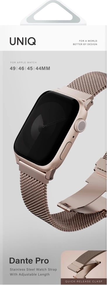 Rrip çeliku inox për Apple Watch UNIQ Dante Pro, 44/45/46/49mm, Rozë metalike