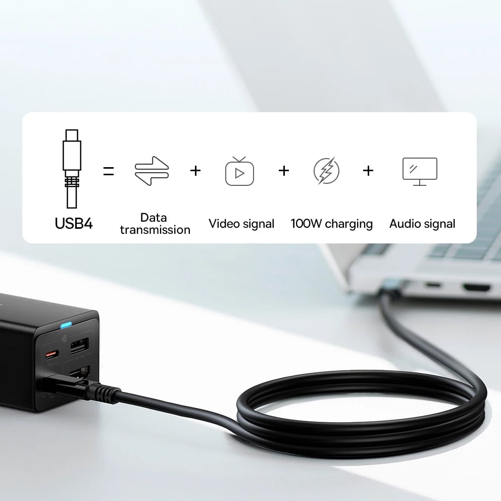 Karikues i shpejtë Baseus GaN5 Pro HUB, CCGP110201, 67W, 2x USB-C, USB-A, HDMI 4K, me kabllo USB-C 1m, i zi
