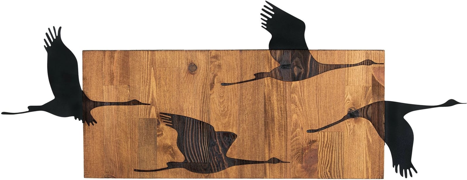 Aksesor dekorativ për mur, dru dhe metal, dizajn me patë, Wallity, ngjyrë e zezë dhe arre, 90.5x34.5cm