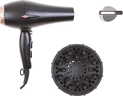 Tharëse flokësh, Adler AD 2244, 2000W, ION, 2 shpejtësi, 3 temperatura, funksion ajër i ftohtë, motor AC, difuzor dhe koncentrator, kabllo 3m, e zezë