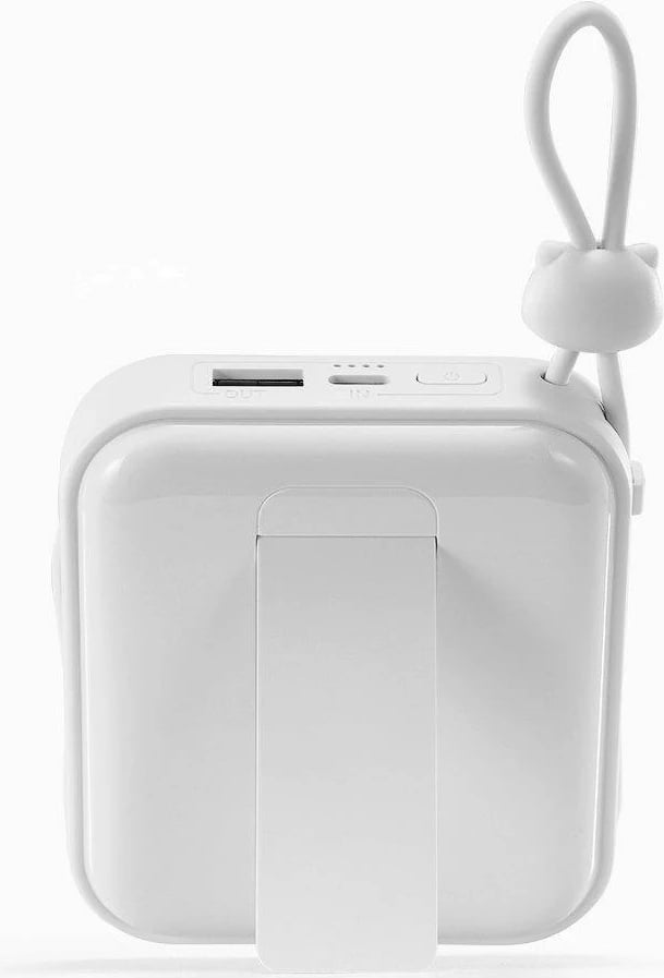 Powerbank Joyroom Cutie Series JR-L008, 10000mAh, 22.5W, me kabllo USB-C dhe Lightning, me stand, Bardhë