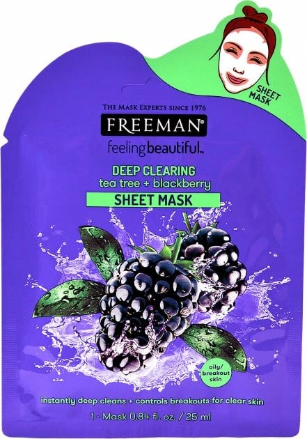 Maskë për fytyrë Freeman Deep Clearing Sheet Mask tea tree+blackberry, 25ml
