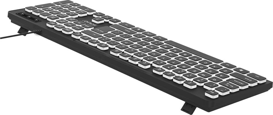 Tastierë me kabllo, Savio KB-04, US layout 104 taste, USB-A, LED ndriçim, e zezë