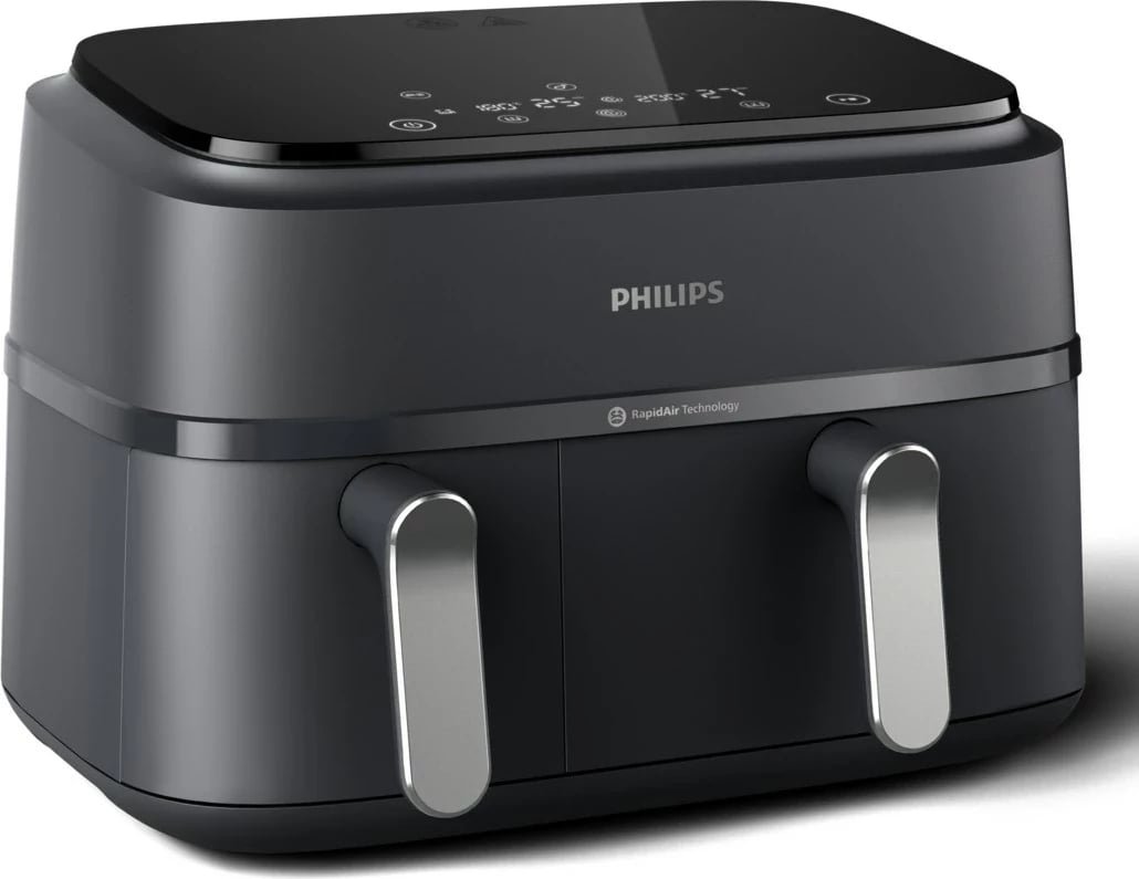 Fritezë me ajër të nxehtë Philips 3000 NA351/00, Dual Basket, Argjendtë