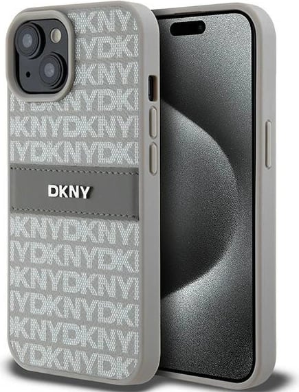 Mbështjellës DKNY Mono Stripe & Metal Logo për iPhone 15 Plus / 14 Plus, Bezhe