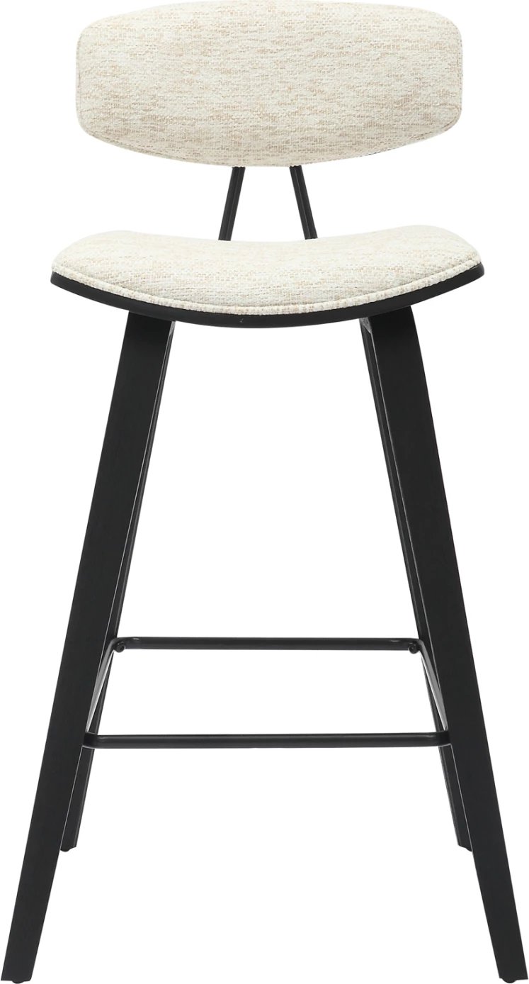 Karrige për bar, lartësi mesatare, INOVER FH9984.02, metal & dru, pëlhurë ecru, 50,5x49x90H cm, set prej 2 copë