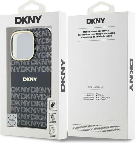 Mbështjellës DKNY Repeat Texture Pattern With Stripe për iPhone 16 Pro Max, zi