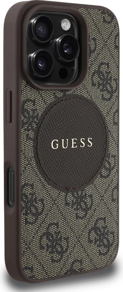 Mbështjellës Guess 4G Circle Classic Logo MagSafe për iPhone 16 Pro, Kafe