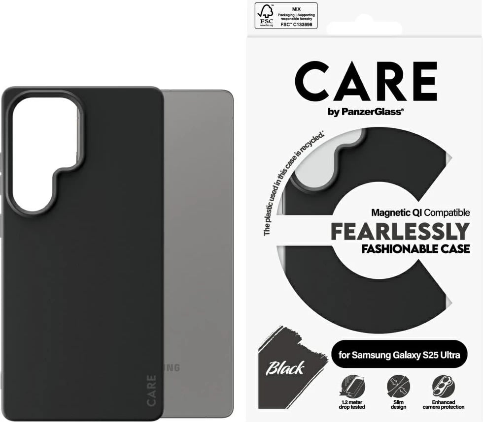 Mbështjellës PanzerGlass CARE Fashion QI për Samsung Galaxy S25 Ultra, i zi