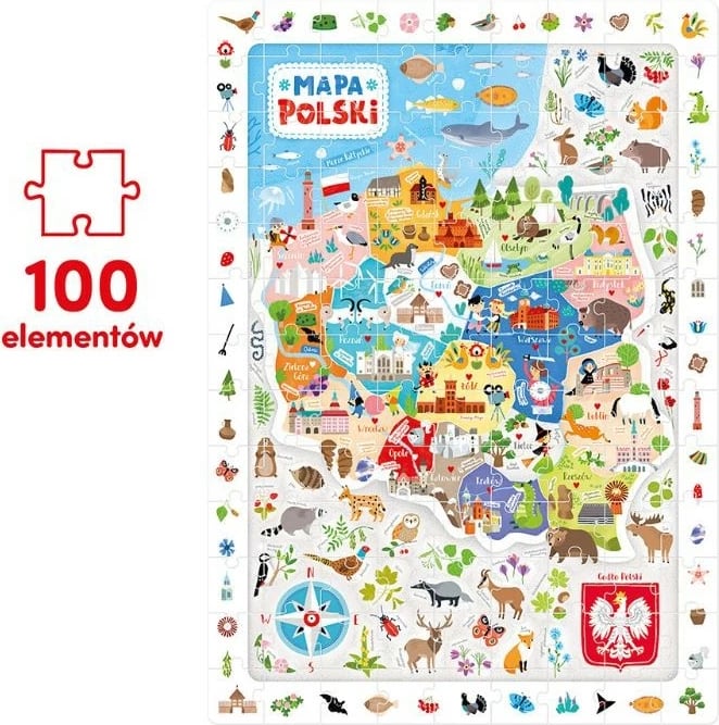 Puzzle edukativ CzuCzu, Mapa e Polonisë, 100 pjesë, me poster, 48x68cm