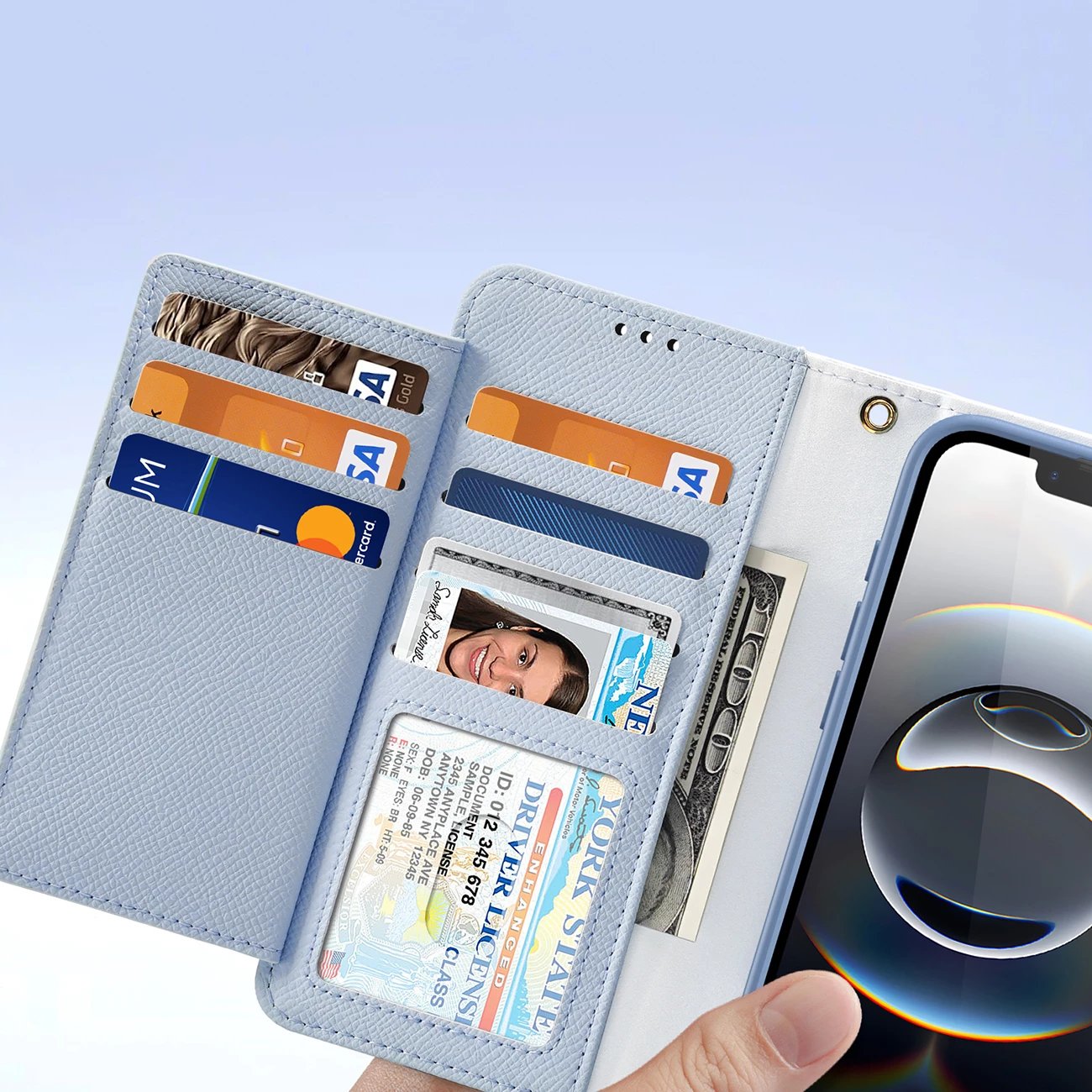 Mbështjellës Dux Ducis Lawa për iPhone 16e, lëkurë, me portofol magnetik, Blu