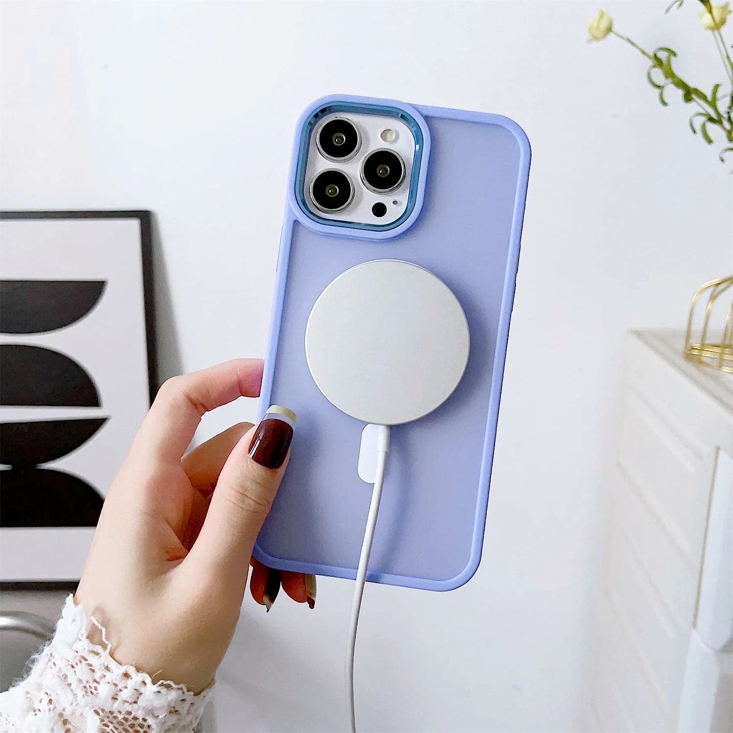 Mbështjellës Hurtel Color Matte Case për iPhone 15 Plus, MagSafe, vjollcë