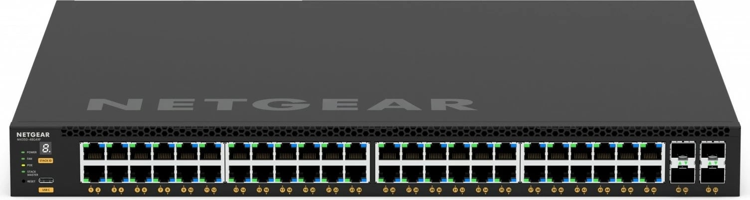 Switch Netgear GSM4352-100NES, 48xGE PoE+, 4xSFP+, për rack, i zi