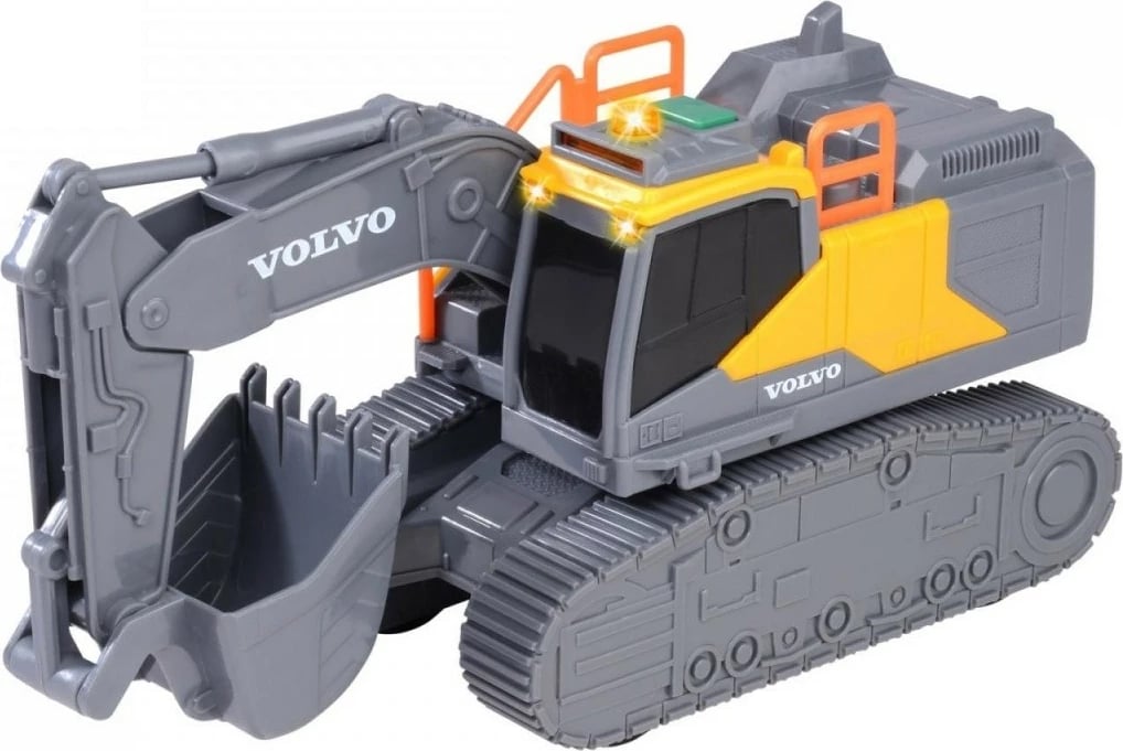 Lodër ekskavator Dickie Volvo me drita e zë, 23 cm, Gri/Verë