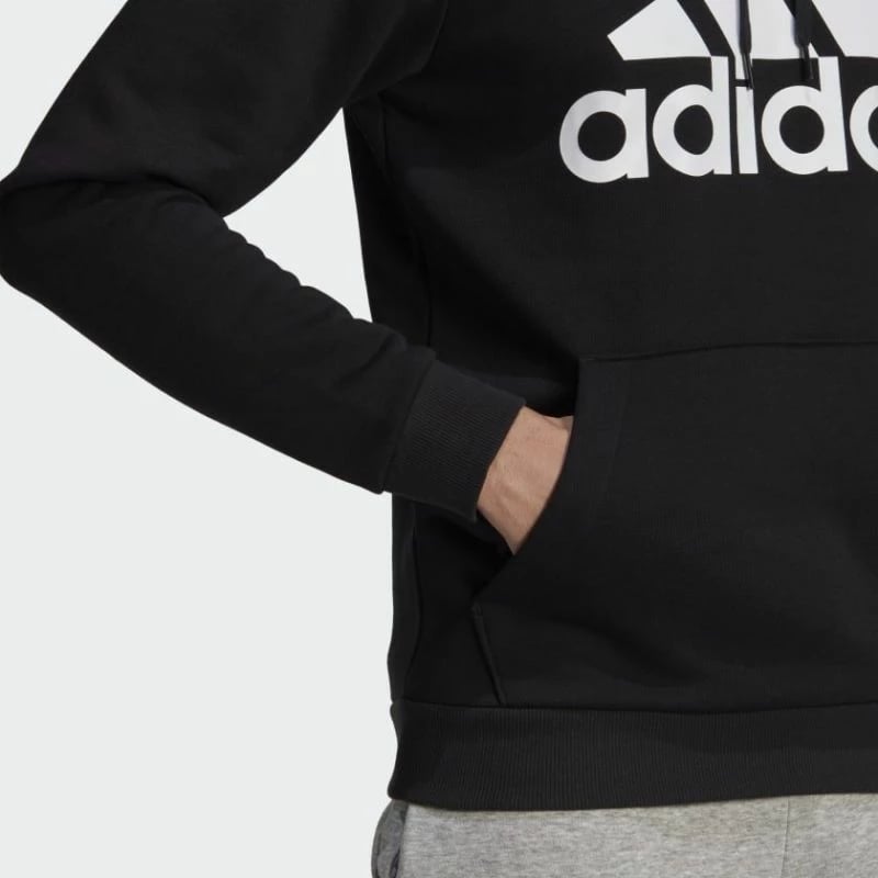 Duks me kapuç adidas për meshkuj, i zi me logo të bardhë