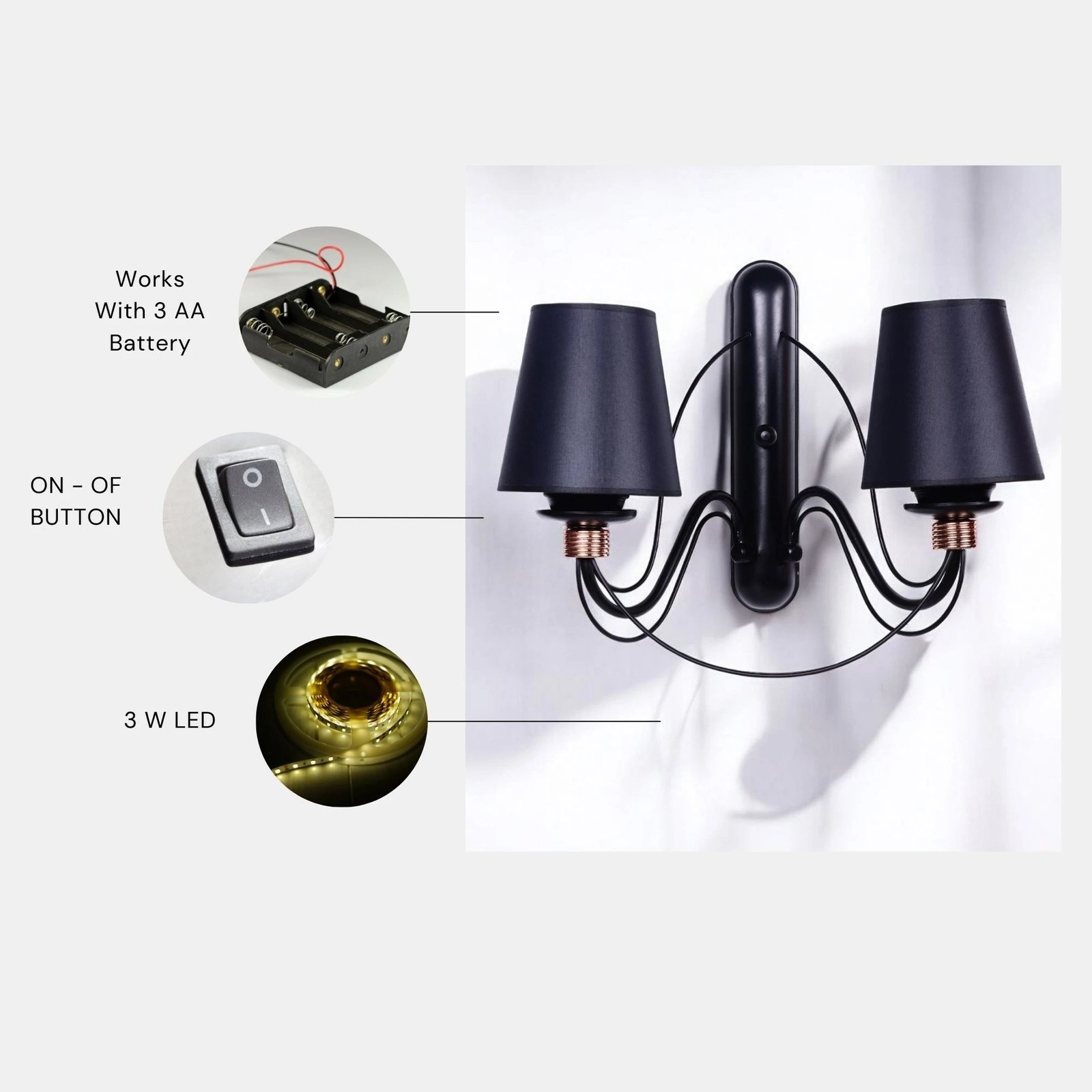 Llambë muri Opviq, Berfin - 7751-2AP, ngjyrë e zezë