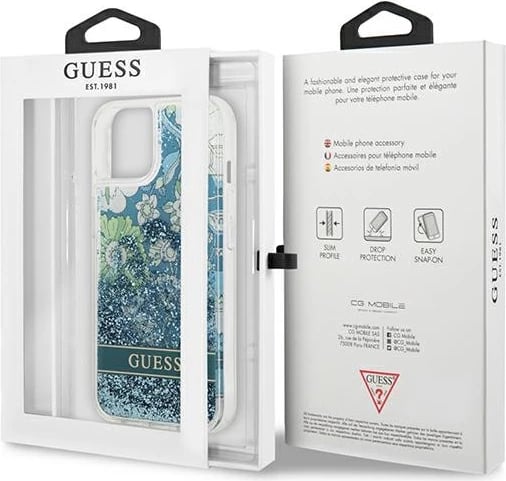 Mbështjellës Guess GUHCP13SLFLSN për iPhone 13 mini 5.4", Flower Liquid Glitter, Gjelbër