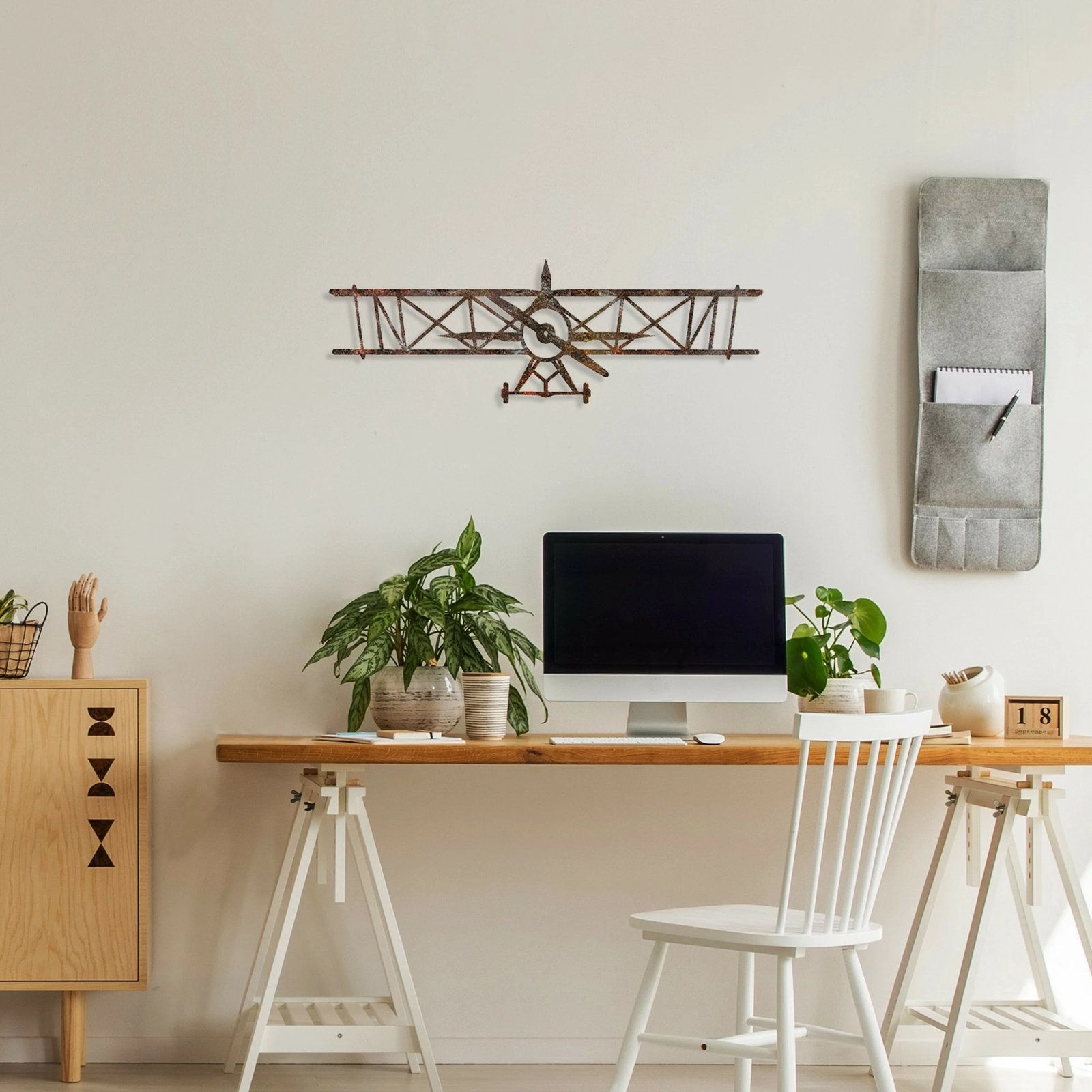 Aksesor dekorativ metalik për mur, aeroplan me pamje të vjetër, Wallity